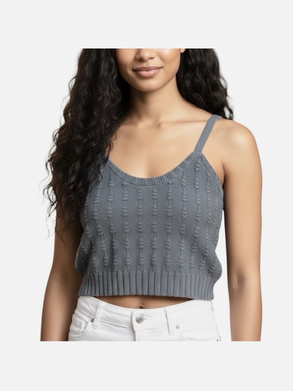 WEEKEND Los Angeles Cable Knit Crop Tank Top Gray Sweater Vest Layering